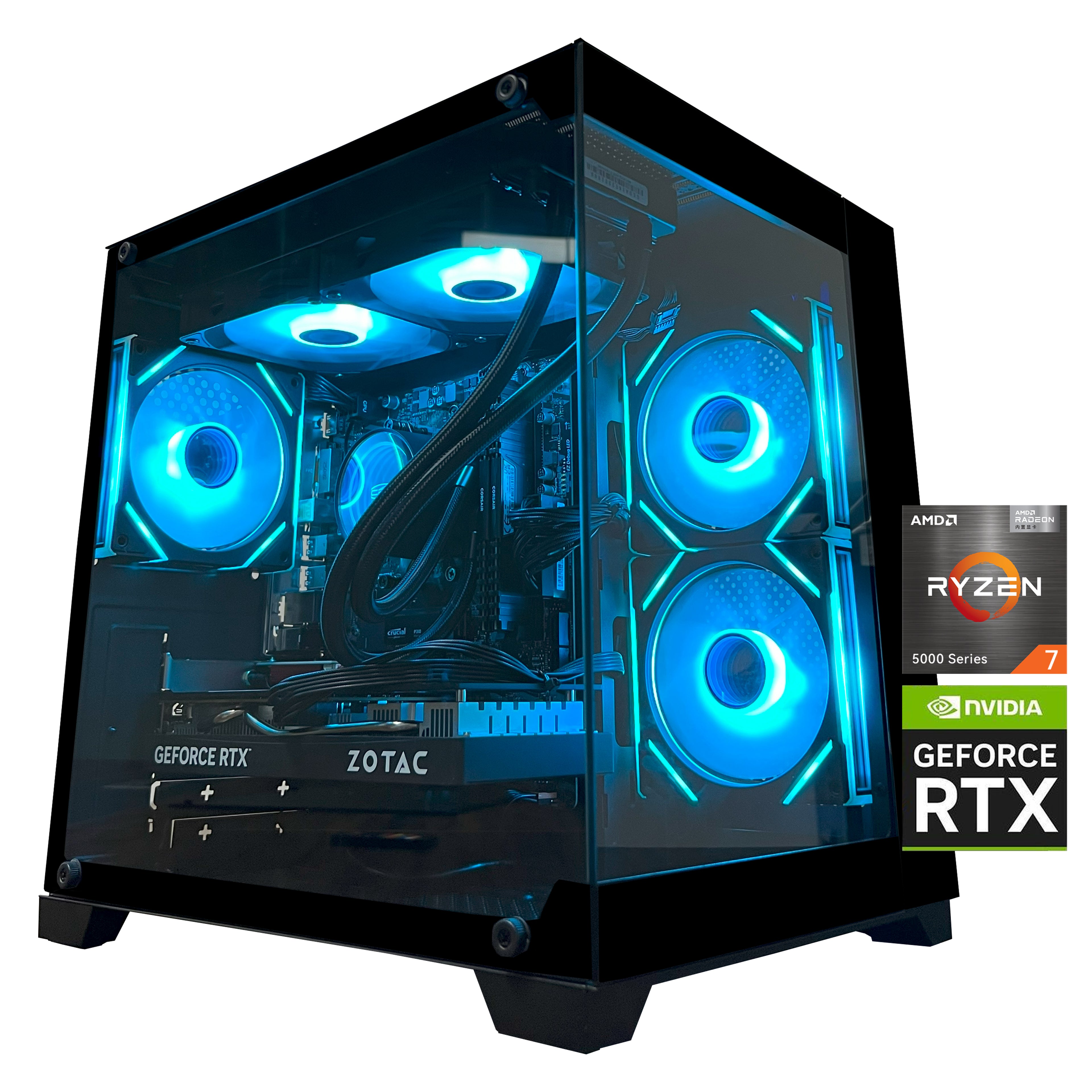 YAWYORE Gaming PC Desktop,AMD Ryzen 7 5700X,RTX5060 8G,MSI B550M,32GB DDR4 3200 RAM and 1TB M.2 NVMe PCle4.0,Liquid Cooler ARGB FAN,Wi-Fi+BT,Game Design Office console,Sea View Room,Prebuilt Gaming PC