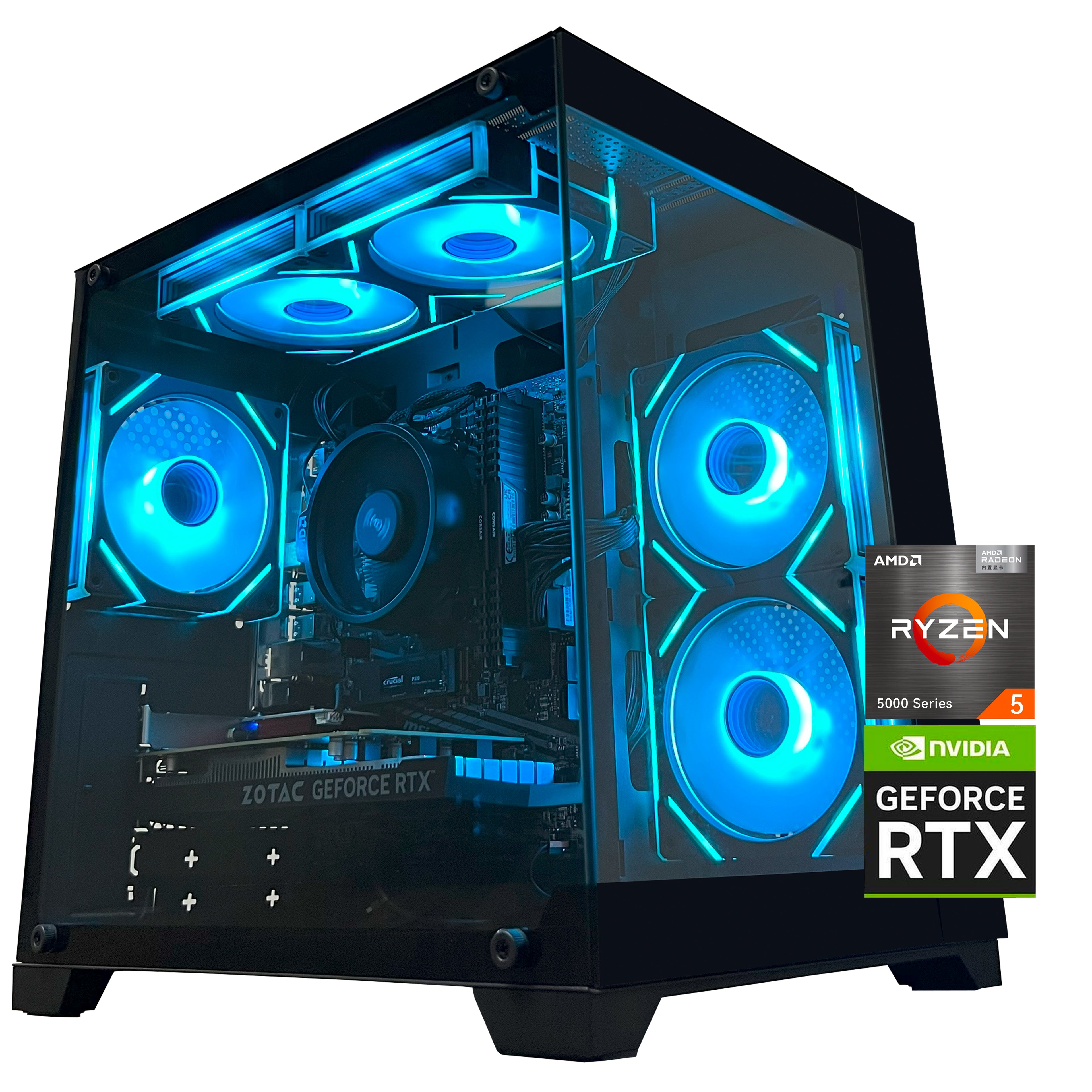 YAWYORE Gaming PC Desktop Computer,AMD Ryzen 5 5600,RTX3050 6GB,32GB DDR4 RAM and 1TB M.2 NVMe PCle4.0,ARGB FAN,WiFi+BT,Game Design Office console,Sea View Room,Prebuilt Gaming PC