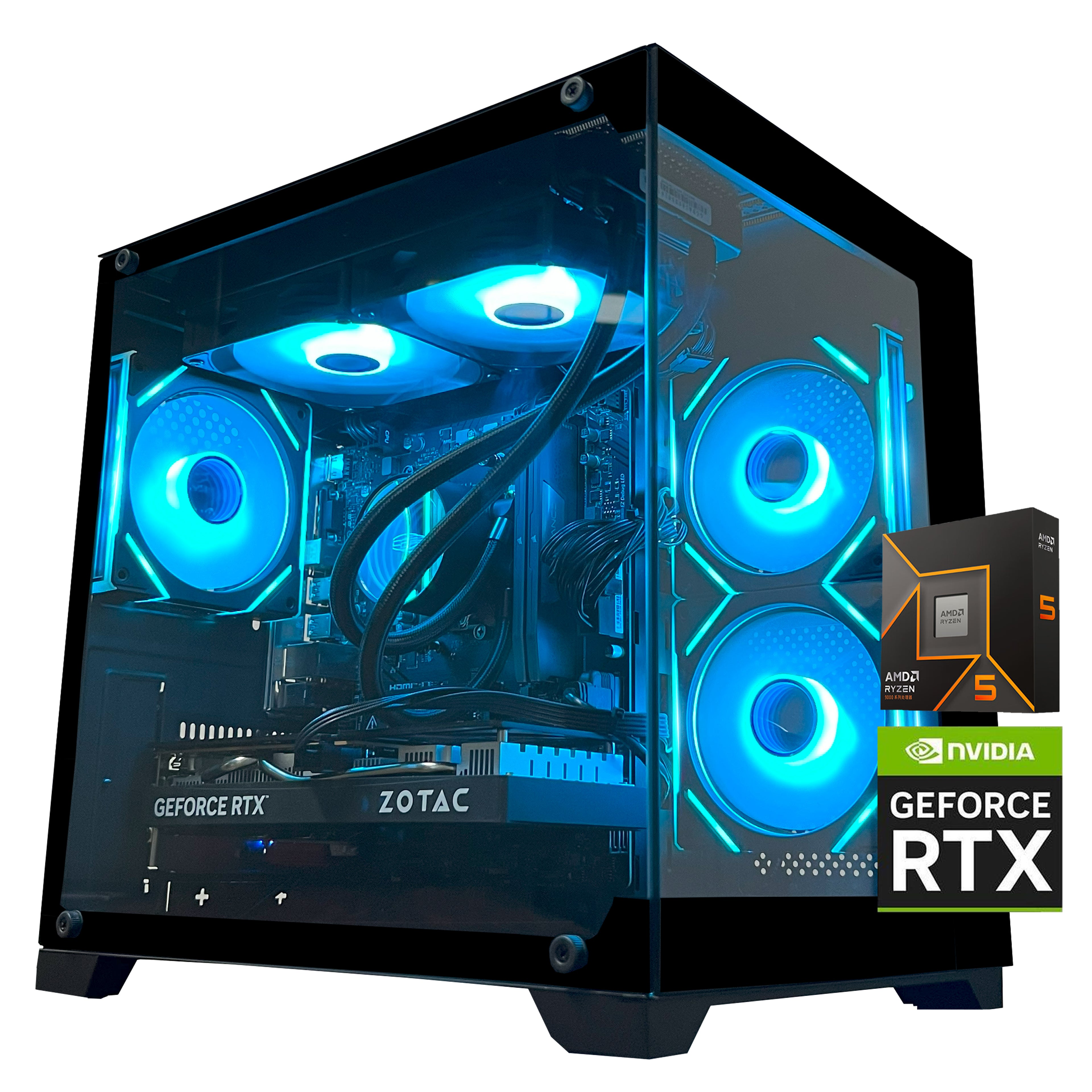 YAWYORE Gaming PC Desktop,AMD Ryzen 5 9600X,RTX5060 8G,MSI B650M,32GB DDR5 6000 RAM and 1TB M.2 NVMe PCle4.0,Liquid Cooler ARGB FAN,Wi-Fi+BT,Game Design Office console,Sea View Room,Prebuilt Gaming PC