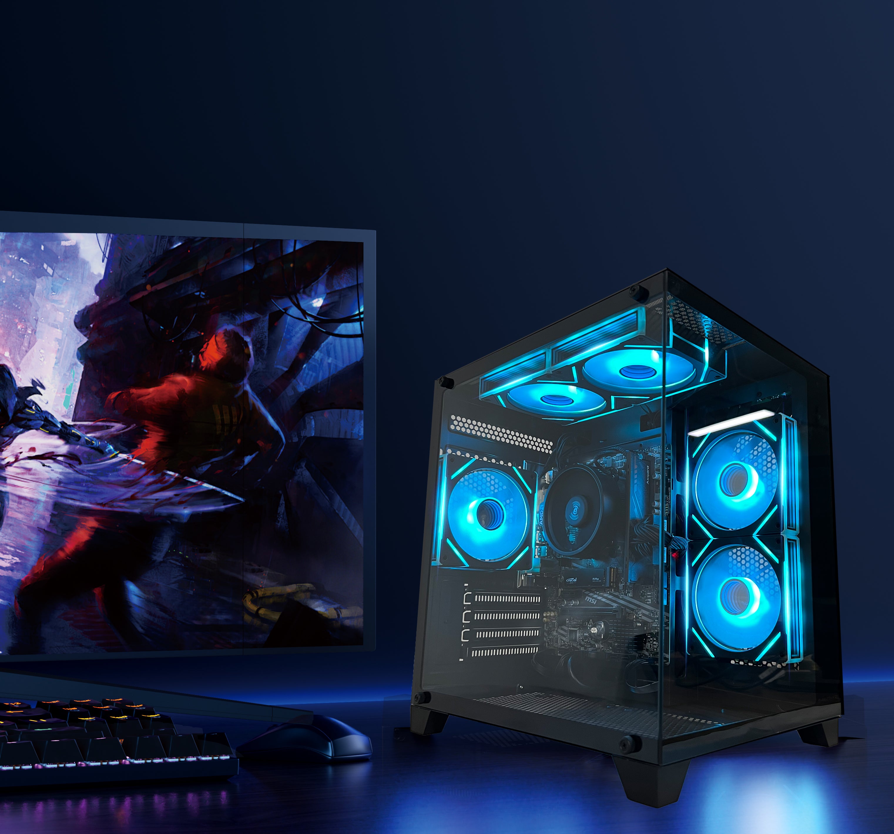 YAWYORE Gaming PC Desktop Computer,AMD Ryzen 5 5600GT,16GB RAM and 1TB M.2 NVMe PCle4.0,ARGB FAN,Wi-Fi+BT,Game Design Office console,Sea View Room,Prebuilt Gaming PC