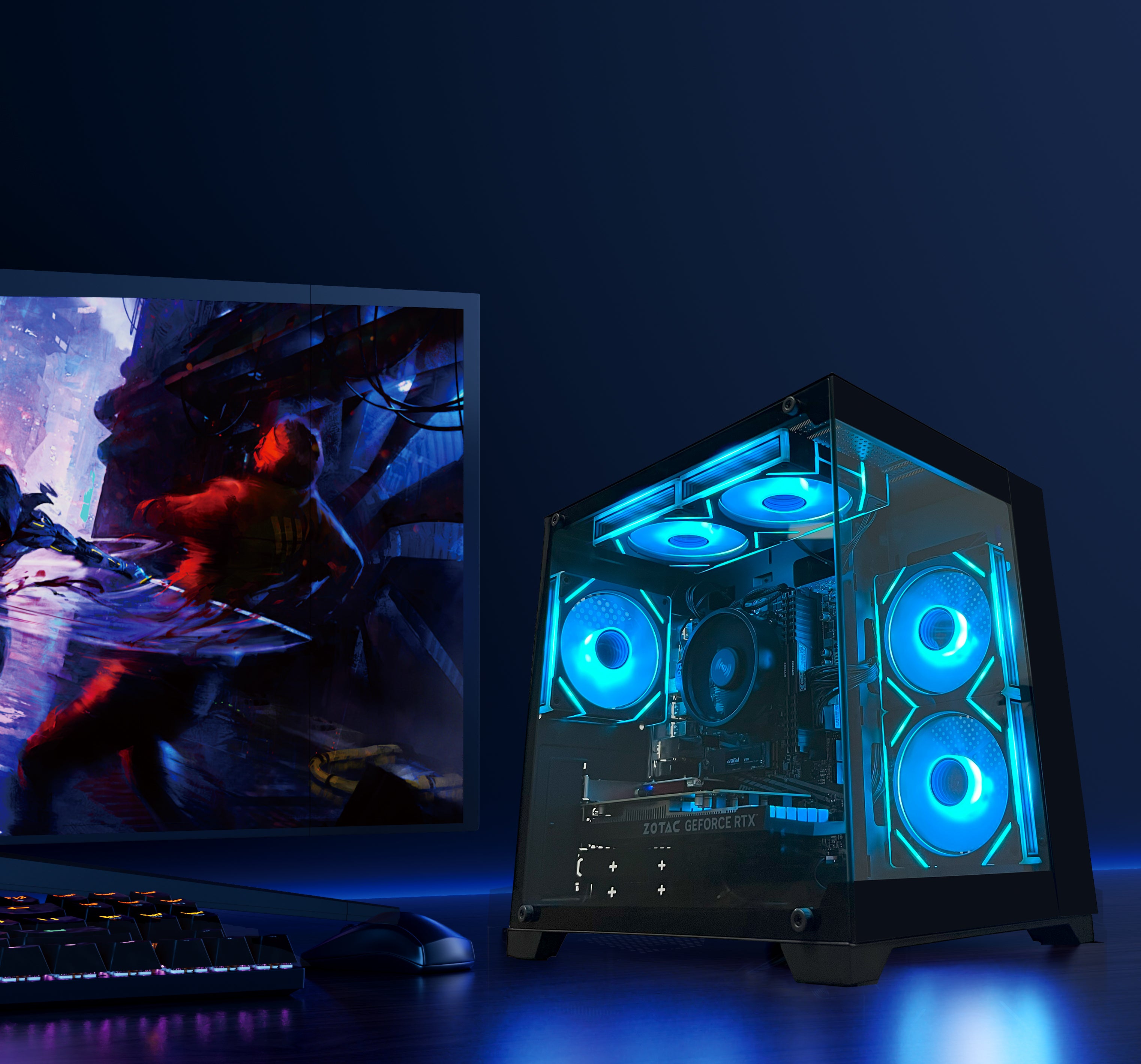 YAWYORE Gaming PC Desktop Computer,AMD Ryzen 5 5600,RTX3050 6GB,32GB DDR4 RAM and 1TB M.2 NVMe PCle4.0,ARGB FAN,WiFi+BT,Game Design Office console,Sea View Room,Prebuilt Gaming PC